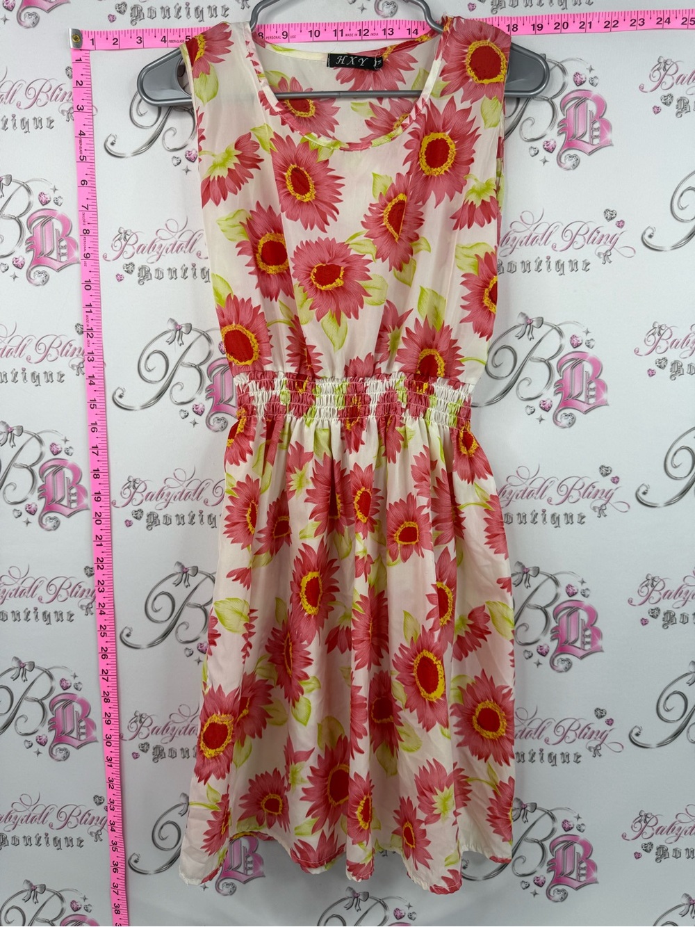 HXY dress flowers red pink green Sleeveless Pink Sunflower Print Mini Dress